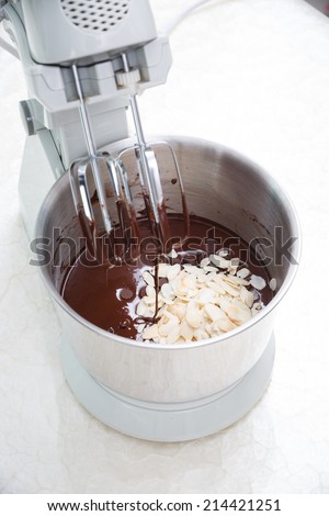 preparing brownie dough with dough mixer