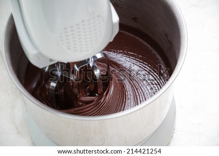 mixing chocolate dough with dough mixer