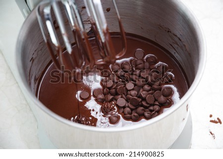 mixing chocolate dough with dough mixer