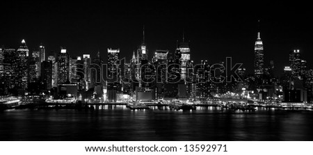 Black and White of New York City at night