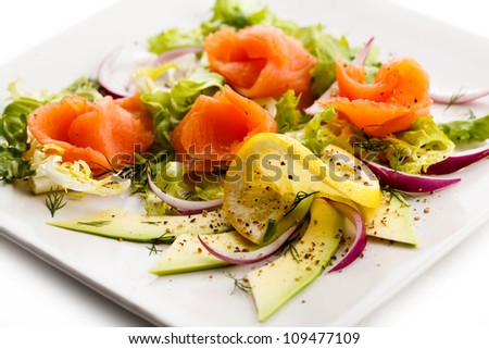 Fish salad - smoked salmon with vegetables