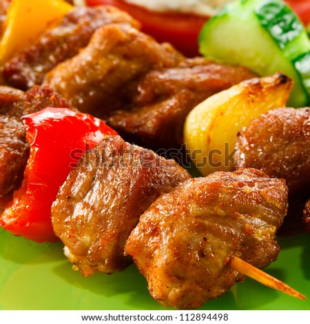 Grilled meat and vegetables