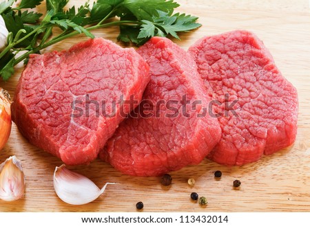 Raw beef on cutting board