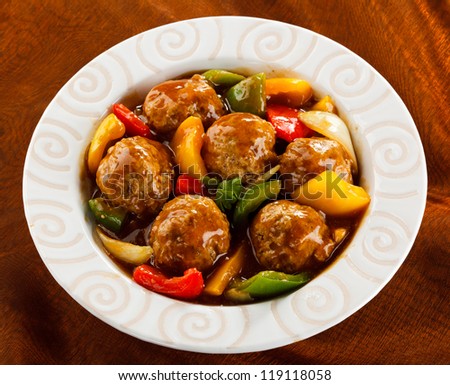 Roasted meatballs and vegetables