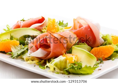 Salad - smoked bacon and vegetables - stock photo