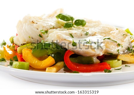 Fish dish - boiled fish fillet with vegetables