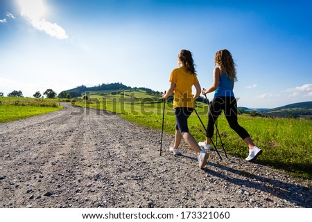 Nordic walking - active people outdoor