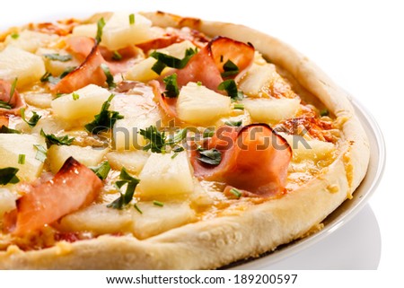Pizza Hawaii on white background