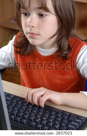 Young girl is learning computer literacy