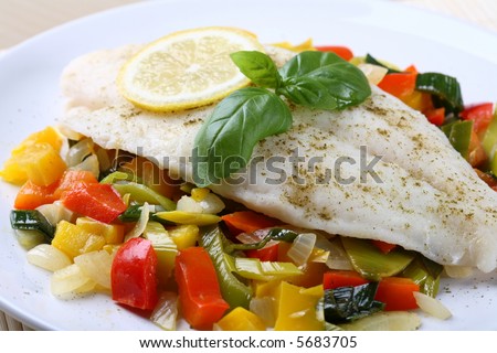 Boiled fish and vegetables