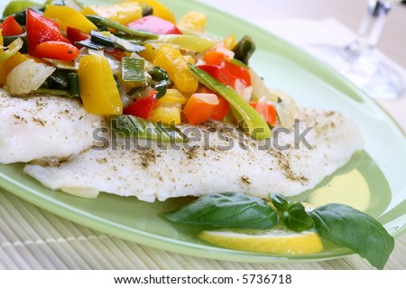 Boiled fish and vegetables