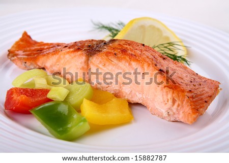 Fish dish - grilled salmon with vegetables