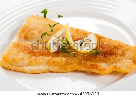 Fish dish - fried cod fillet with vegetables