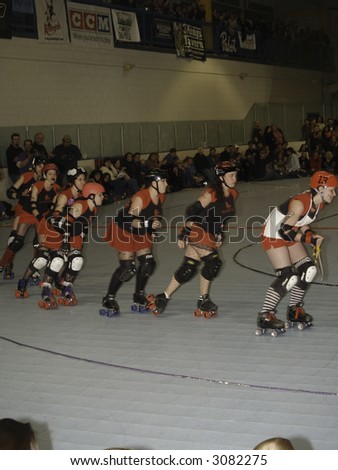 Colorado Roller Derby team, The Rocky Mountain Roller Girls, April 2007 bout.  Red Ridding Hoods vs. Candy Snipers.