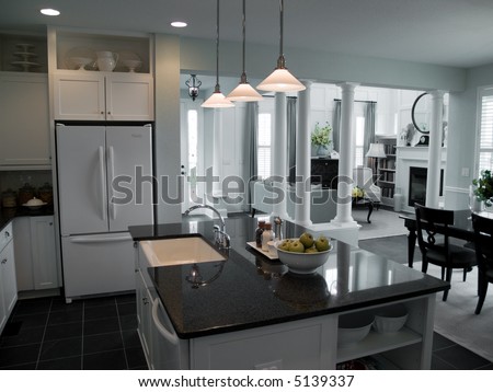 Kitchen Floor on Modern Open Floor Plan From Kitchen Into Living Room Stock Photo