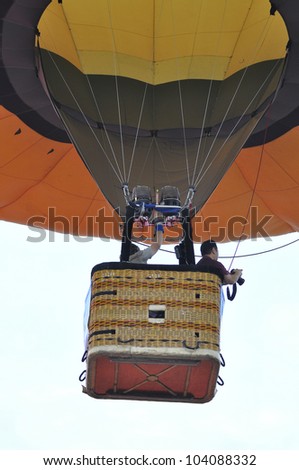 PUTRAJAYA, MALAYSIA-MAR 15: Hot air balloon in flight at the 4th Putrajaya International Hot Air Balloon Fiesta 15 Mar, 2012 in Putrajaya.