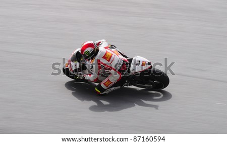 SEPANG, MALAYSIA-OCT.21:Simoncelli in action during practice session of Shell Advance Malaysian Moto GrandPrix on Oct. 21 2011 in Sepang, Malaysia. The MotoGP class race will be held on Oct. 23, 2011.