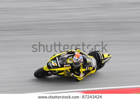 SEPANG, MALAYSIA-OCT.21:Colin Edwards in action during practice session of Shell Advance Malaysian Moto GrandPrix on Oct 21 2011 in Sepang, Malaysia.The MotoGP class race will be held on Oct. 23, 2011