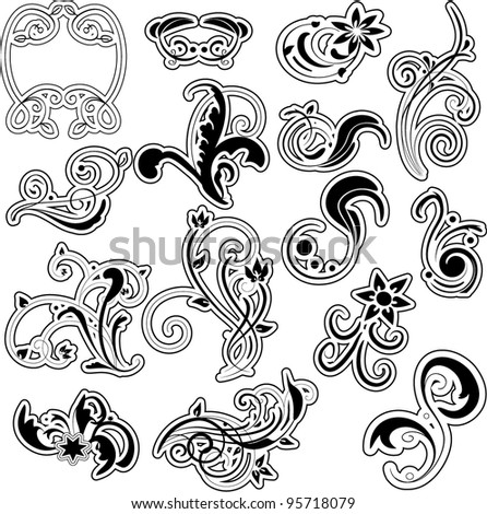 Set Of Floral Decoration Design Elements,Vector - 95718079 Set Of Floral Decoration Design Elements,Vector - 95718079
