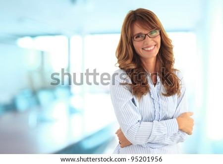 Modern business woman in the office with copy space