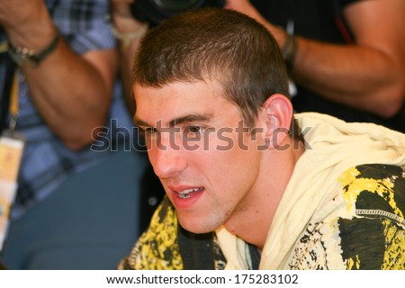 CHINA - AUGUST 18, 2008: US swim star Michael Phelps at a press conference at the Olympic Games 2008 in Beijing