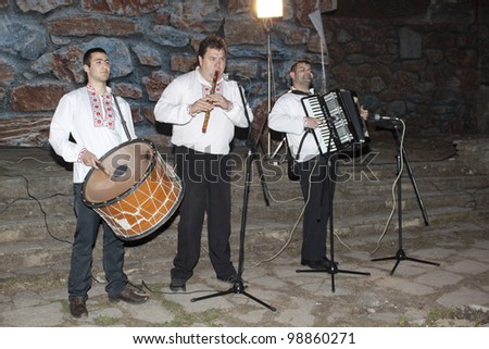 ARBANASSI, BULGARIA - MARCH 24: Veliko Tarnovo's dance group perform a traditional song to celebrate 