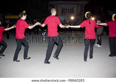 ARBANASSI, BULGARIA - MARCH 24: Veliko Tarnovo's dance group perform a traditional ring dance to celebrate 