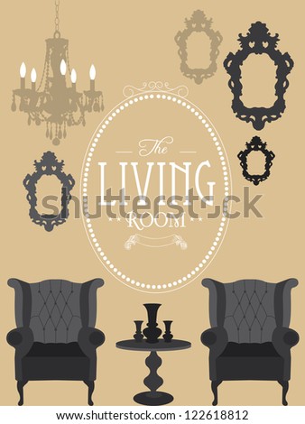 Living Room on Vintage Living Room Vector Illustration   122618812   Shutterstock