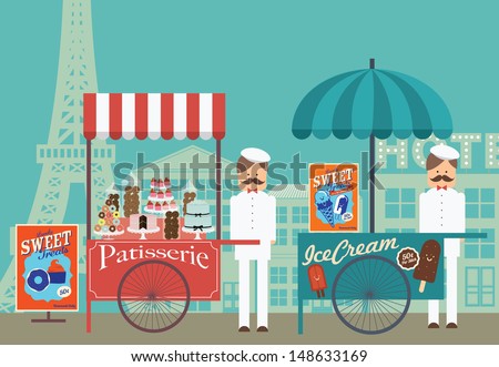 vintage push cart ice cream patisserie paris vector illustration vintage push cart ice cream patisserie paris vector illustration