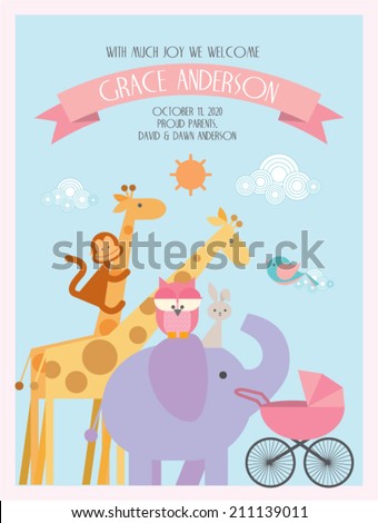 newborn/baby animal announcement card template vector/illustration