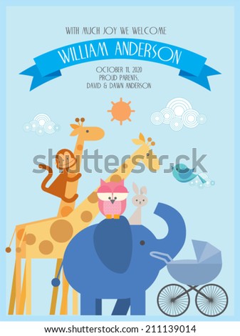 newborn/baby animal announcement card template vector/illustration