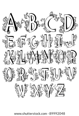 Victorian Font Alphabet Stock Vector Illustration 89992048 : Shutterstock