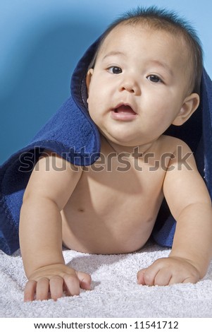 Sweet baby with blue blanket
