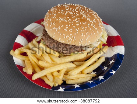 Hamburger on paper plate america style