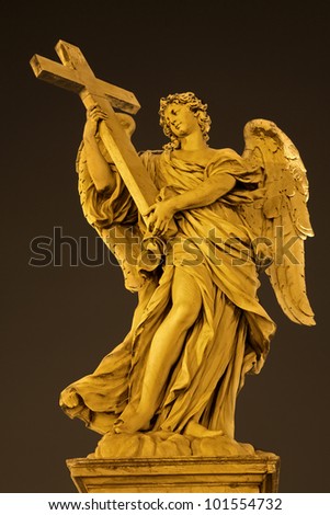 Rome - angel with the cross by Ercole Ferrata - Angels bridge at night