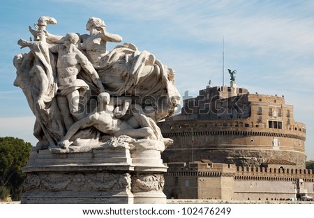 Rome - from sculpture on Victtorio Emanuelle brdige and Angel s castle