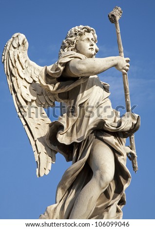 ROME - MARCH  21: Angel with the sponge from Angel\'s Bridge in morning light on March 21, 2012 in Rome.
