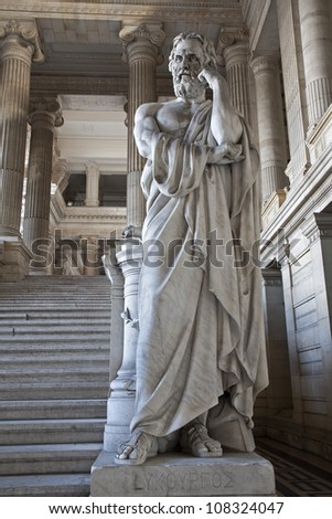 BRUSSELS - JUNE 22: Statue of Lycurgos king of Sparta from vestiubule of Justice palace on June 22, 2012 in Brussels.