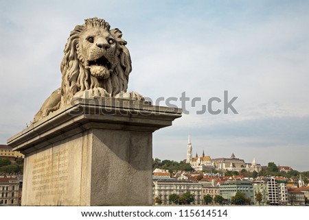 Budapest - lion statue from Chain bridge