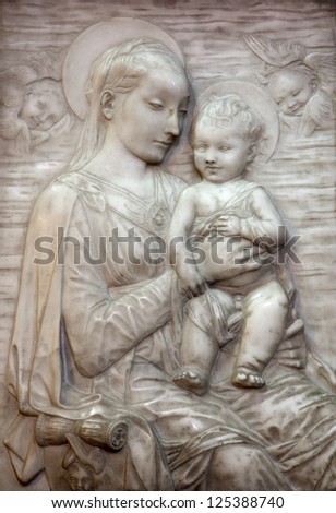 VIENNA - JANUARY 15: Relief of Virgin Mary mother of God by Rossellino in Minoriten church on January 15, 2013 in Vienna