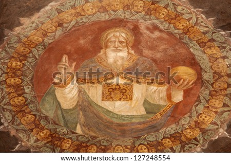 BERGAMO - JANUARY 26: God the Creator fresco form church Michele al pozzo bianco. Fresco in the apse  by Giovani Battista Guarinoni d\'Averara from year 1577 on January 26, 2013 in Bergamo, Italy.