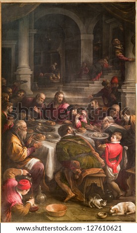 BERGAMO JANUARY 26 Paint of Last supper of Christ from 16 cent in cathedral Santa Maria Maggiore in on January 26 2013 in Verona Italy BERGAMO JANUARY 26 Paint of Last supper of Christ from 16 cent in cathedral Santa Maria Maggiore in on January 26 2013 in Verona Italy