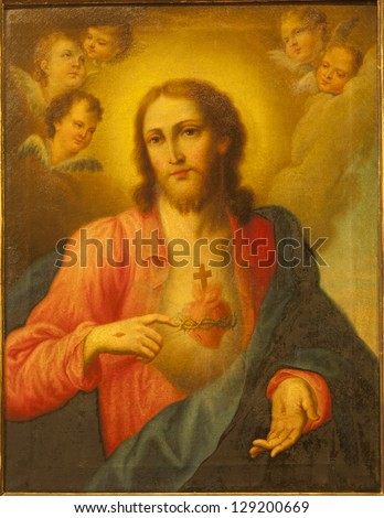 Verona - January 27: Heart Of Jesus Christ. Paint From Church San Lorenzo On January 27, 2013 In Verona, Italy
