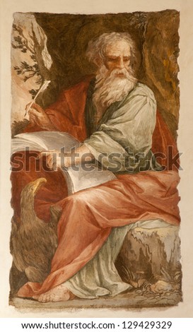ROME - MARCH 23: St. John the Evangelist at writing of Apokalypse on Patmos island  on March 23, 2012 in Rome.