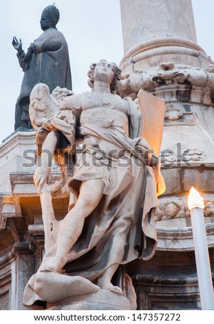 Palermo - San Domenico - Saint Dominic church and archangel Michael on baroque column