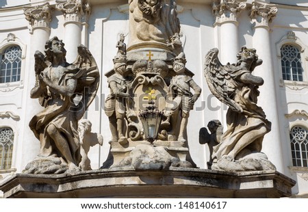 VIENNA - JULY 27: Detail of baroque column church by Maria Treu. Church was build between years 1698 bis 1719 by plans of architect Lukas von Hildebrandt on July 27, 2013 Vienna.