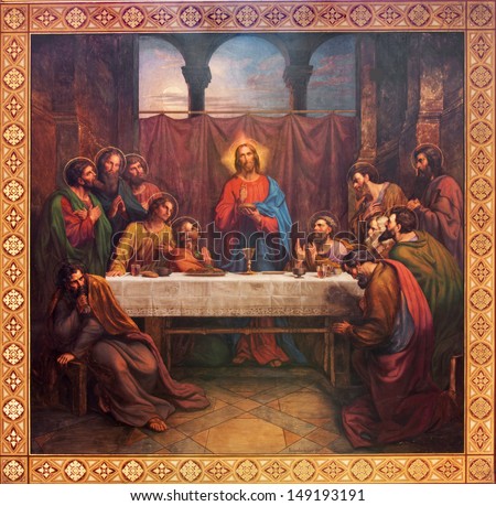 Vienna - July 27: Fresco Of Last Supper Of Christ By Leopold Kupelwieser From 1889 In Nave Of Altlerchenfelder Church On July 27, 2013 Vienna.