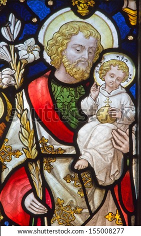 Leuven, Belgium - September 3: St. Joseph From Windowpane In St. Anthony Church From 19. Cent. On Sepetember 3, 2013 In Leuven, Belgium.