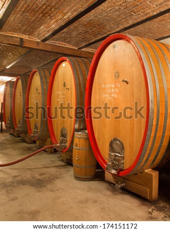 BRATISLAVA, SLOVAKIA - JANUARY 30, 2014: Interior of wine cellar of great Slovak producer.
