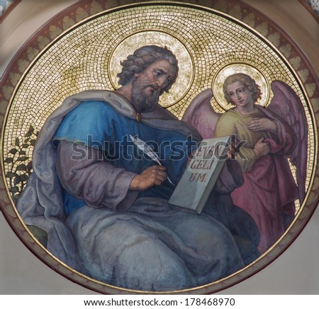 VIENNA AUSTRIA FEBRUARY 17 2014 St Matthew the Evangelist by Josef Kastner from years 1906 1911 in Carmelites church in Dobling VIENNA AUSTRIA FEBRUARY 17 2014 St Matthew the Evangelist by Josef Kastner from years 1906 1911 in Carmelites church in Dobling